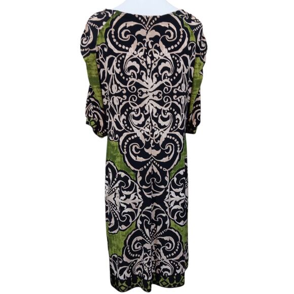 NEW DRESSBARN Dress 14 Stretchy Shirred 3/4 Sleeves Colorful Career Office Event - Picture 4 of 15